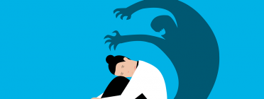 Una persona en soledat i una ombra que representa els problemes de salut mental, en una il·lustració. Font: Mohamed Hassan (Pixabay)