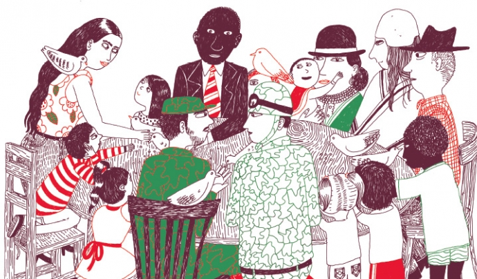 Il·lustració de Powepaola, portada del llibre ‘Lo niños que piensan la paz’ del projecte ‘La paz toma la palabra’ del Banco de la República, Colombia.