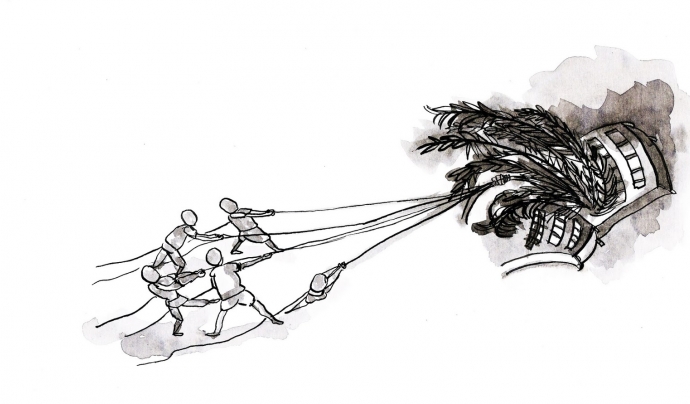 Il·lustració de Carol Pujadas que representa l’Objectiu del Mil·lenni número 8 ‘Foment d’una associació mundial per al desenvolupament’, del llibre ‘Un crit a la consciència’ editat per Assemblea de Cooperació Per la Pau.