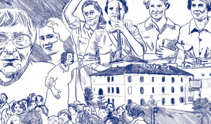 Il·lustració de María Romero García, portada del llibret "El Raval i els inicis del feminisme obrer" de la historiadora Emma Fernández Parserisa editat per Tot Raval i l’Ajuntament de Barcelona.