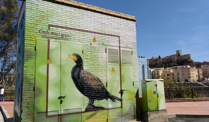 Graffiti que representen aus. Una de les propostes innovadores del Delta Birding Festival d'enguany Font: Roc Blackblock