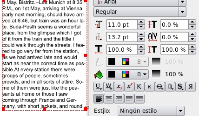 Captura pantalla sobre com aplicar format de text a Scribus Font: Scribus