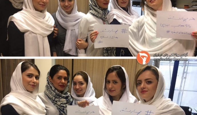 Dones iranianes protesten per la campanya #DimecresBlancs. Font: Twitter