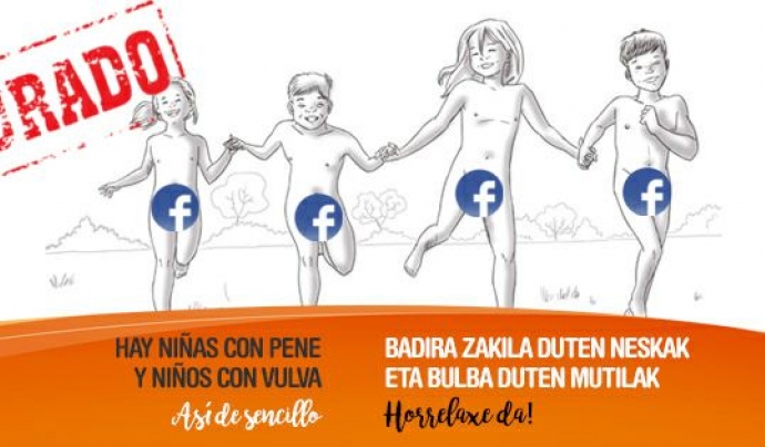 Imatge de la campanya "Hi ha nenes amb penis i nens amb vulva" denunciant la censura a Facebook. Font: Pàgina de Facebook de Chrysallis Euskal Herria Font: 