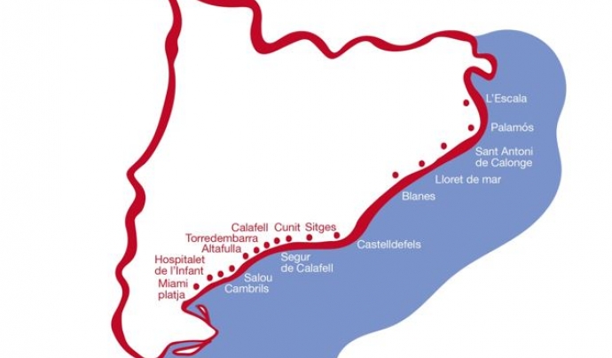 Mapa amb els poblacions de la costa catalana on hi haurà punts per fer donació de sang. Font: Banc de Sang i Teixits