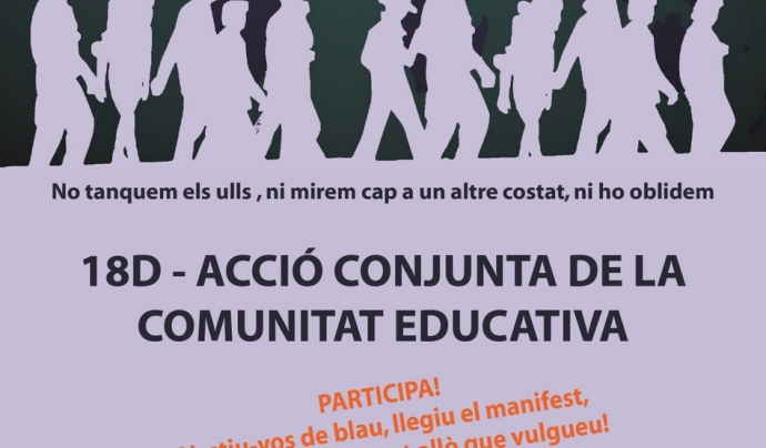 La comunitat educativa realitzarà el dilluns 18 de desembre una acció unitària amb motiu del Dia Internacional de les Persones Migrades. Font: Lafede.cat