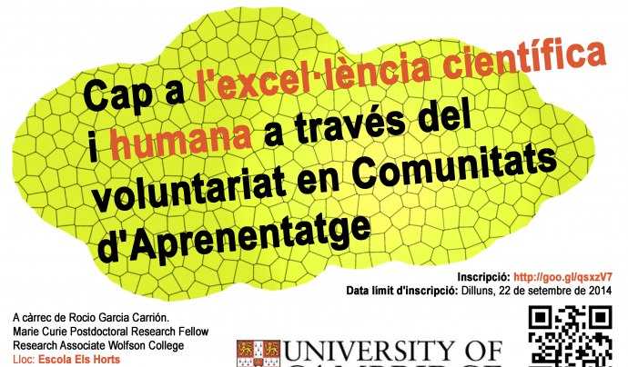 Cartell de la conferència "Cap a l’Excel·lència científica i humana a través del voluntariat en Comunitats d’Aprenentatge"
