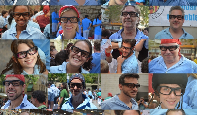 Membres dels Castellers del Poble-sec, amb les ulleres enregistradores Font: 