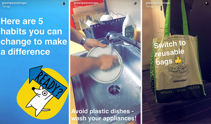 5 formes d'utilitzar les «stories» d'Instagram i Snapchat. Imatge de Greenpeace. Font: 