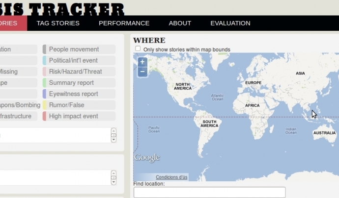 Captura de la plana web de CrisisTracker Font: 