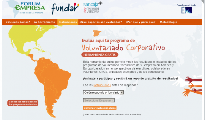 Captura de la plana web de l'eina d'avaluació del voluntariat corporatiu Font: 