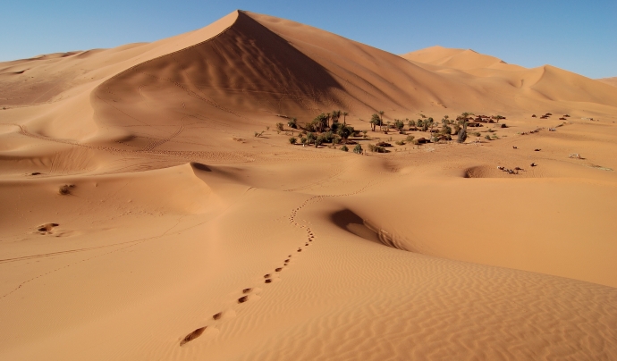 Desert del Sàhara amb petjades de persones
