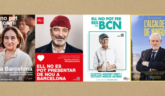 Cartells de la campanya ‘Aquestes eleccions #NingúSenseDrets’ d’Arrels Fundació. Font: Twitter @ArrelsFundacio