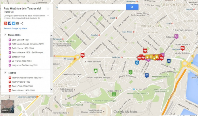 Imatge de la Ruta històrica dels teatres del Paral·lel de Barcelona a Google Maps Font: 