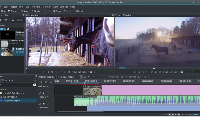 Kdenlive és un editor de vídeo per a crear composicions audiovisuals Font: Kdenlive