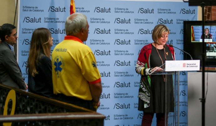 La consellera Vergés durant la presentació de la Web App Gestió Emocional. Font: Generalitat de Catalunya.