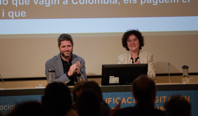 Roger Civit i Pepa Martínez han presentat els respectius anàlisis de la digitalització de les subvencions públiques. Font: Taula del Tercer Sector Social de Catalunya