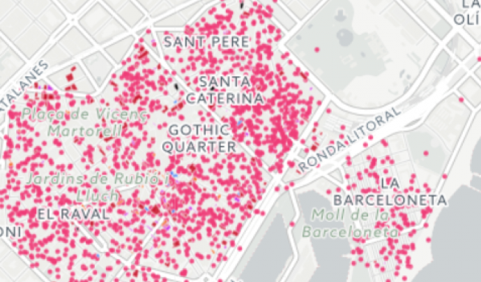 Mapa d'habitatges turístics a Ciutat Vella