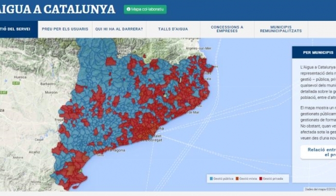 El mapa de l'aigua a Catalunya elaborat per "Aigua és vida" (imatge: aiguaesvida.org) Font: 