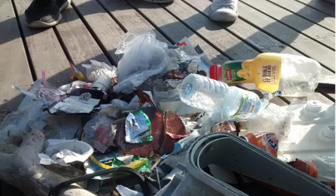 Residus plàstics trobats a la platja i a les roques (imatge: Escola Lluís Borràs) 
