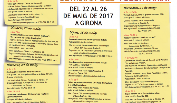 Programa de la 4a edició de la Setmana del voluntariat a Girona Font: FCVS