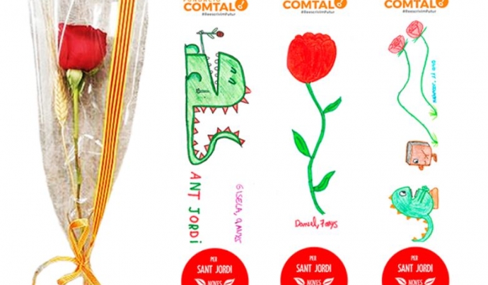 Roses i punts de llibre amb dibuixos dels infants atesos per la Fundació Comtal. Font: Fundació Comtal