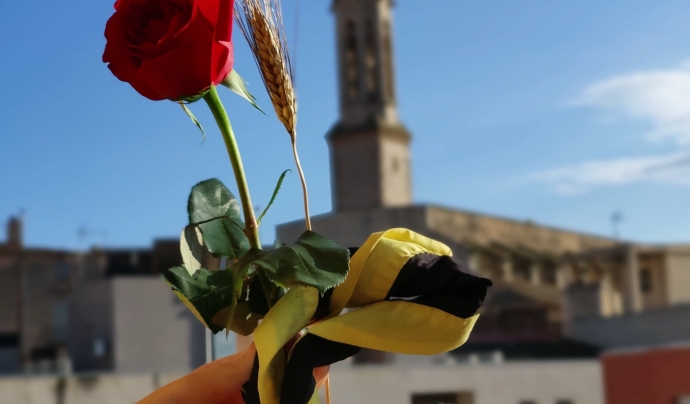 Una mà sosté una rosa i un fulard. Font: Minyons Escoltes i Guies de Catalunya Font: Minyons Escoltes i Guies de Catalunya