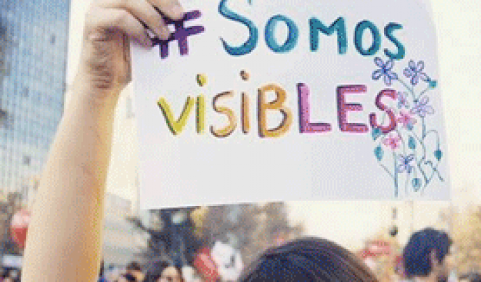 Som visibles. Imatge del GIF de la crida "Sóc lesbiana. Sóc visible". Font: Plana web de Xarxa Feminista Font: 
