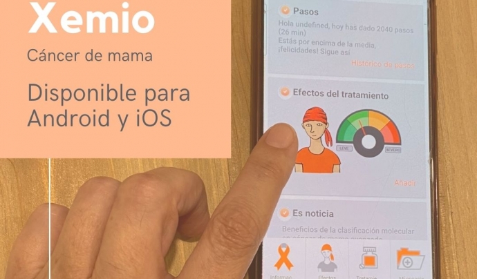 Imatge de l'app Xemio per a dones amb càncer de mama. Font: Xemio (Fundació iSYS)