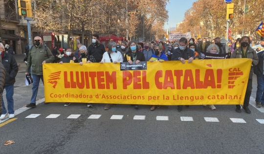 Participació de la Coordinadora d'Associacions per la Llengua catalana en una manifestació en defensa de la llengua i del model d'escola catalana. Font: CAL