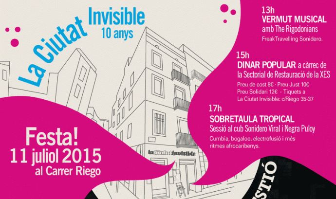 Cartell de la festa 10e aniversari de la cooperativa La Ciutat Invisible