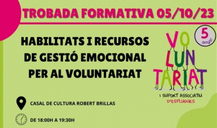 La formació és organitzada pel Punt de voluntariat i suport associatiu d'Esplugues de Llobregat. Font: Punt de voluntariat i suport associatiu d'Esplugues de Llobregat.