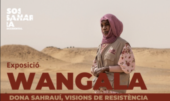 Fragment del cartell oficial de l'exposició Wangala: Dona sahrauí, visions de resistència. Font: Federació ACAPS