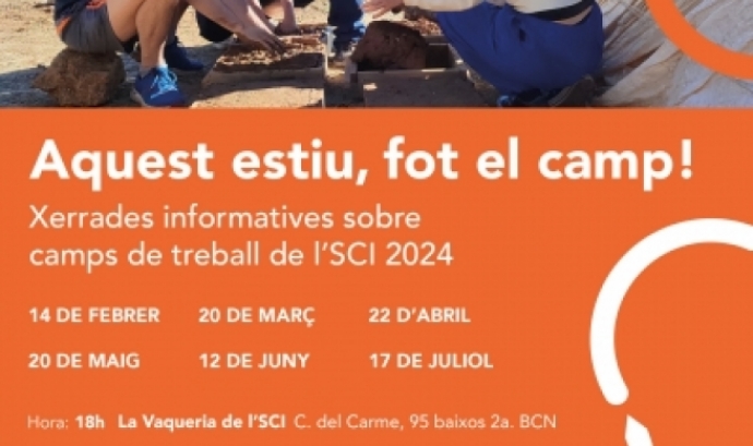 Fragment del cartell de les xerrades sobre els camps de treball del Servei Civil Internacional de Catalunya