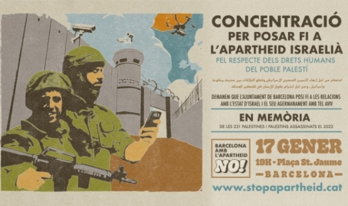Cartell oficial de la Concentració per posar fi a l'Apartheid israelià. Font: Comunitat Palestina de Catalunya