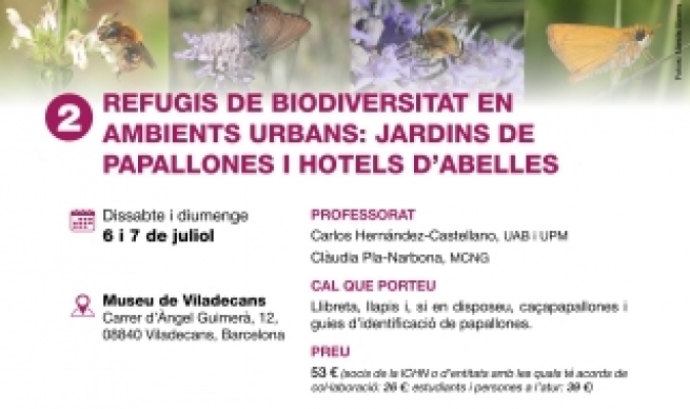 Fragment del cartell del curs 'Refugis de Biodiversitat en Ambients Urbans: Jardins de Papallones i Hotels d'Abelles'