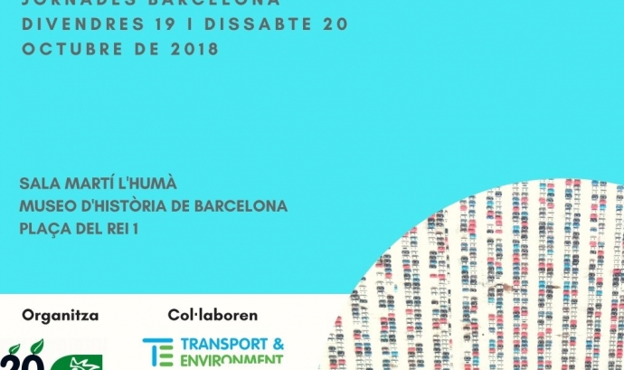 Cartell de les jornades "Sense cotxes? Cap a ciutats respirables" el 19 i el 20 d'octubre a Barcelona