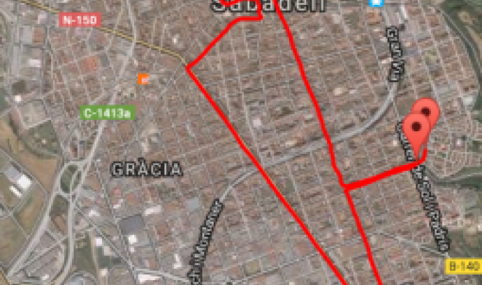 Mapa del recorregut de la 38a. Cursa Popular de Sabadell / Font: runedia
