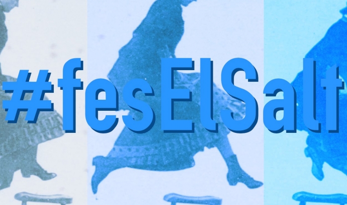 La imatge promocional de la campanya #FesElSalt per passar-te a les eines de Som Núvol. Font: femProcomuns