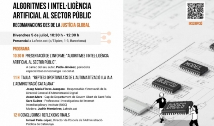 Cartell de la presentació de l'informe 'Algoritmes i intel·ligència artificial al sector públic'.