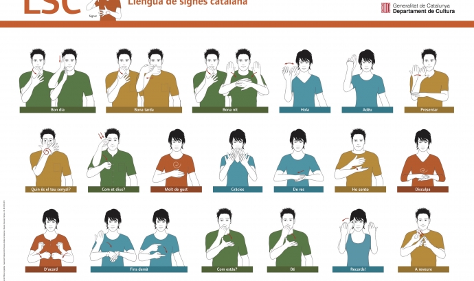 La làmina A2 amb el vocabulari bàsic de la Llengua dels Signes Catalana  Font: 