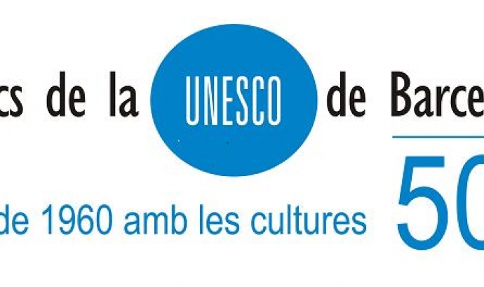 Logotip 5a anys Amics de la Unesco de Barcelona