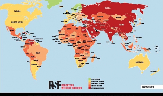 Mapa que mostra els països amb més i amb menys llibertat de premsa al món. Font: Reporters Sense Fronteres