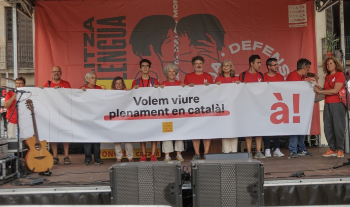 Una imatge de l'acte de la Plataforma per la Llengua de la Diada Nacional de Catalunya de 2022. Font: David Melero