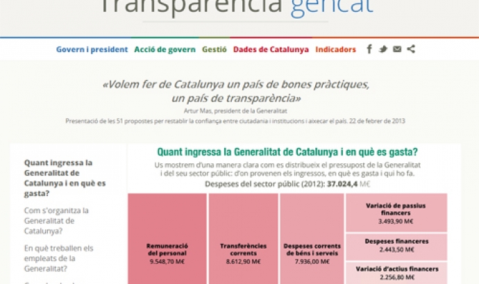 Imatge del portal web de transparència de la Generalitat