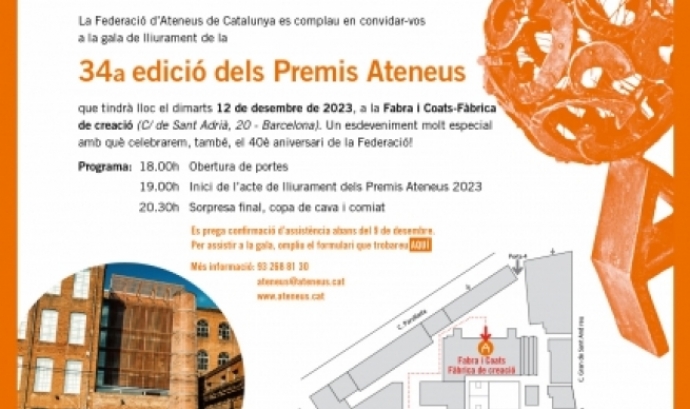 Fragment del cartell oficial de la celebració de la gala Premis Ateneus 2023. Font: Federació d'Ateneus de Catalunya