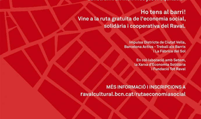Imatge il·lustratiu cartell de les rutes de l'economia social, solidària i cooperativa del Raval