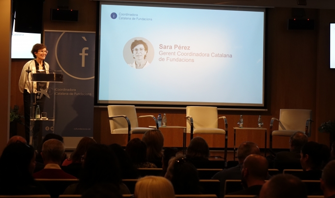 La gerent de la Coordinadora Catalana de Fundacions (CCF), Sara Pérez, en la jornada sobre l'avaluació de l'impacte.  Font: Coordinadora Catalana de Fundacions