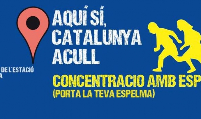 Cartell de la concentració del 4 de setembre "Aquí sí, Catalunya acull".