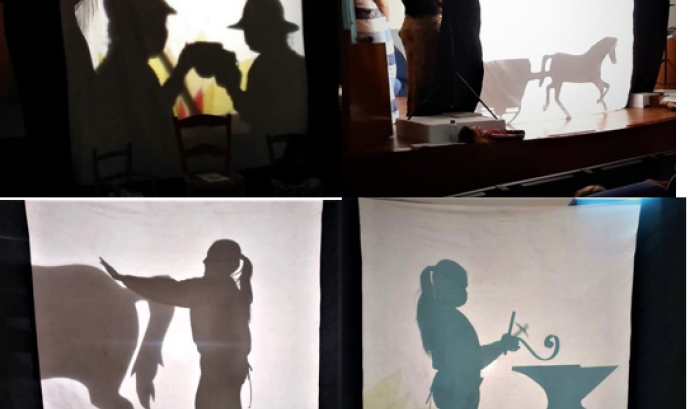 Imatges del teatre d'ombres 'L’arribada del Poble Gitano a Barcelona'. Font: EMUGBA
